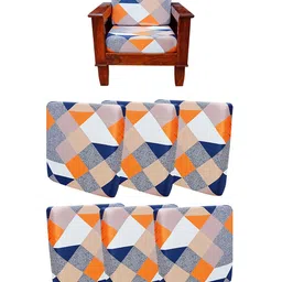 ohello Grey & Orange 6 Pieces Elasticated Self Design Sofa Seat Cover-picture-48