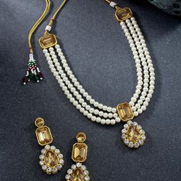Peora Yellow & White Kundan Stone Studded Gold-Plated Traditional Jewellery Set-picture-30