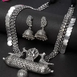 Moedbuille Women Silver-Plated Handcrafted Temple Jewellery Set-picture-14