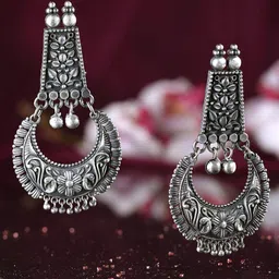 Yellow Chimes Silver-Toned Contemporary Chandbalis-picture-27