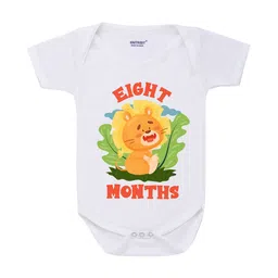 KNITROOT Infant Kids White & Yellow Lion Eight Month Printed Bodysuit-picture-13