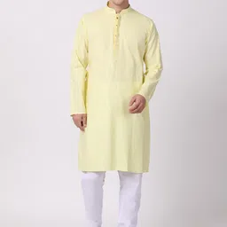 TABARD Men Yellow Solid Cotton Kurta-image-34