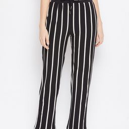 Hypernation Women Black & Off White Striped Cotton Pyjama-picture-17