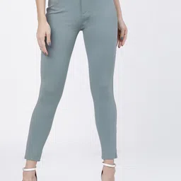 Tokyo Talkies Women Dusty Green Solid Slim Fit Regular Trousers-picture-2