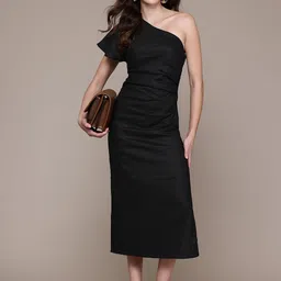 MANGO One Shoulder Linen Midi Dress-picture-17