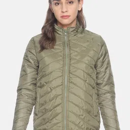 Campus Sutra Women Olive Green Solid Windcheater Padded Jacket-picture-27