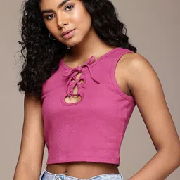 The Roadster Life Co. Tie-Up Neck Ribbed Casual Top-picture-27