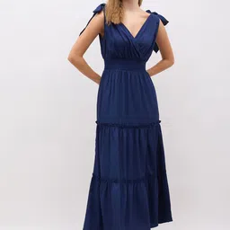 Styli Women Tie-Up Neck Tiered Fit and Flare Dress-image-12