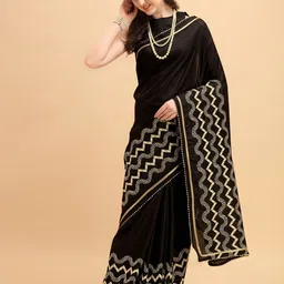 Sangria Black & Gold-Toned Sequinned Silk Blend Saree-image-33