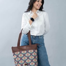 ZOUK Ethnic Printed Structured Jute Tote Bag-picture-44