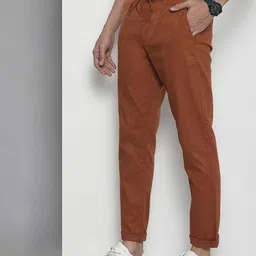The Indian Garage Co Men Brown Slim Fit Linen Blend Trousers-picture-34