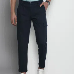 The Indian Garage Co Men Navy Blue Slim Fit Cotton Cargos Trousers-image-66