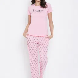 MADAME M SECRET Women Pink & Black Printed Night suit-picture-18