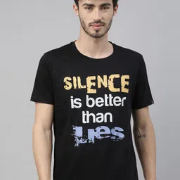 Bushirt Men Black Printed Round Neck Pure Cotton T-shirt-picture-11