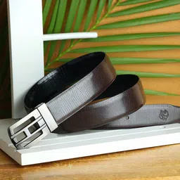 ZEVORA Men Brown Textured Reversible Formal Belt-image-95