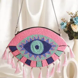 Swisni Women Pink & Blue Embellished Purse Clutch-picture-24