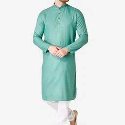 TABARD Men Green Pure Cotton Checks Kurta with Pyjamas image 1