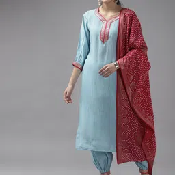 Yufta Women Yoke Design Sequinned Kurta with Harem Pants & With Dupatta image 1