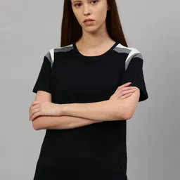 Roadster Women Black Solid Round Neck Pure Cotton T-shirt-picture-13