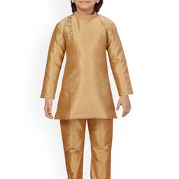 LITTLE MAFIA BY Aarika Boys Gold Pure Silk Kurta with Pyjamas-picture-22