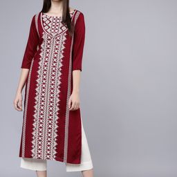 Vishudh Women Maroon & White Printed Straight Kurta-picture-4
