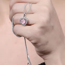 OPUS GEMS Silver-Plated Artificial Stones Studded Heart Shaped Pendant With Chain-picture-27