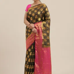 MIMOSA Black & Gold-Toned Woven Design Kanjeevaram Saree-picture-12