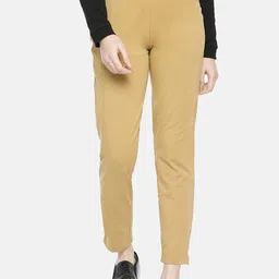Dollar Missy Women Beige Smart Straight Fit Solid Cigarette Trousers-picture-41