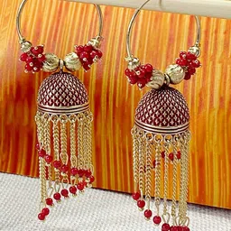 ANIKAS CREATION Red & Gold-Plated Antique Dome Shaped Jhumkas-image-99