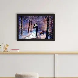 eCraftIndia Blue & White  Kissing Romantic Couple Artistic Valentine Matt Texture Painting-image-97