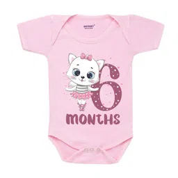 KNITROOT Infant Kids Pink & White Kitty Graphic Printed Bodysuit-image-48