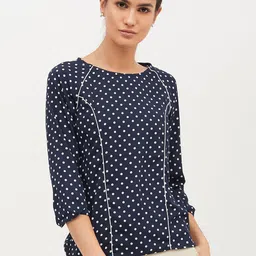 Harpa Women Navy Blue & Off-White Printed Top-image-93