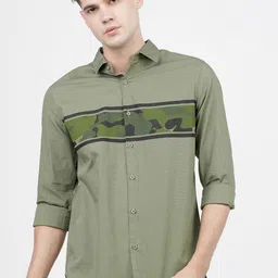 HIGHLANDER Men Olive Green Slim Fit Printed Casual Shirt-image-56