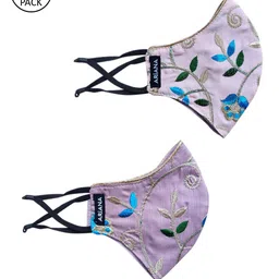 Ariana Women Pack Of 2 Pink & Lavender Floral Embroidered 2-Ply Reusable Cloth Face Masks-picture-16