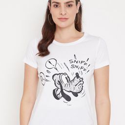 Disney by Wear Your Mind Women White Goofy Printed T-shirt-picture-49