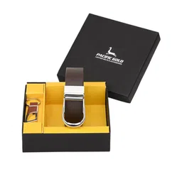 Pacific Gold Men Brown & Silver-Toned Genuine Leather Accessory Gift Set-image-94