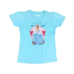 Disney by Wear Your Mind Girls Blue Printed Cinderella Pure Cotton Regular Top-picture-20