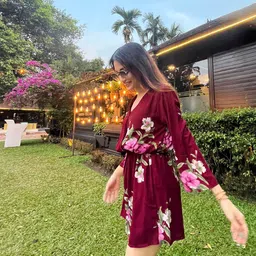 SASSAFRAS Maroon & Green Floral Print Playsuit-picture-7