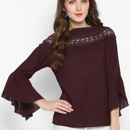 Indietoga Women Maroon Self Design A-Line Top-picture-9
