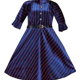 Wish Karo Girls Navy Blue & Red Printed Fit and Flare Dress-picture-45