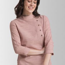 Fablestreet Rose Solid Mandarin Collar Khadi Top-picture-12
