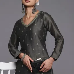 Libas Women Charcoal Grey Floral Motifs Embroidered Kurta-picture-38