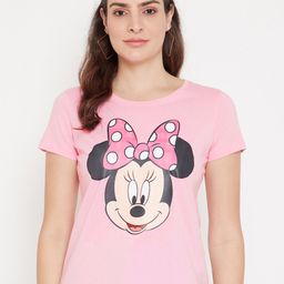 Disney by Wear Your Mind Women Pink Minnie Mouse Printed Cotton Pure Cotton T-shirt-picture-0