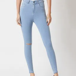 Miss Chase Women Blue Skinny Fit High-Rise Slash Knee Stretchable Jeans-image-99