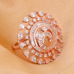 Saraf RS Jewellery Rose Gold-Plated and White CZ Stone Handcrafted Adjustable Ring-image-51
