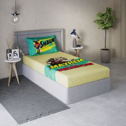 DDecor Yellow & Green Cartoon Characters 210 TC Single Bedsheet with 1 Pillow Covers-picture-27