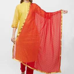 Dupatta Bazaar Red & Gold-Coloured Woven Design Dupatta-image-16