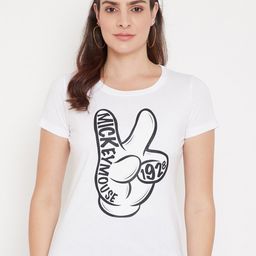 Disney by Wear Your Mind Women WhiteBlack Mickey Mouse Printed Cotton Pure Cotton T-shirt-picture-47