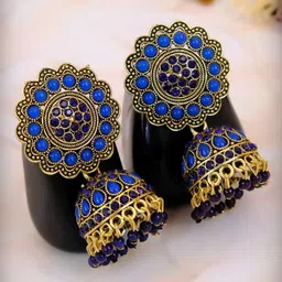 Crunchy Fashion Navy Blue Contemporary Jhumkas Earrings-picture-12