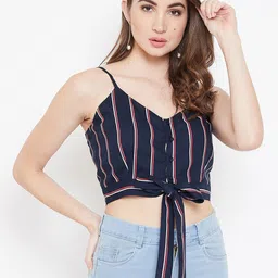 Berrylush Women Navy Blue Candy Striped Crop Top-picture-11